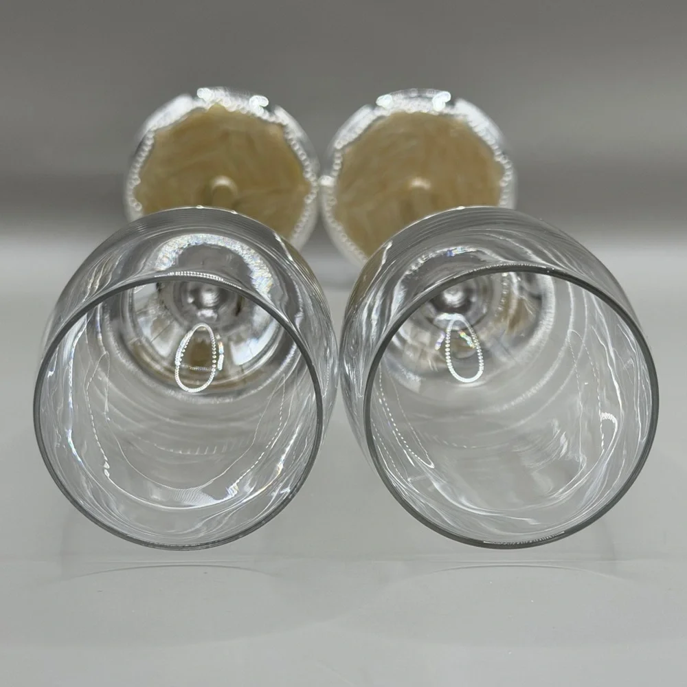 Papyrus Silver Stem Champagne Flutes‎ Pair - Cream Enamel Base